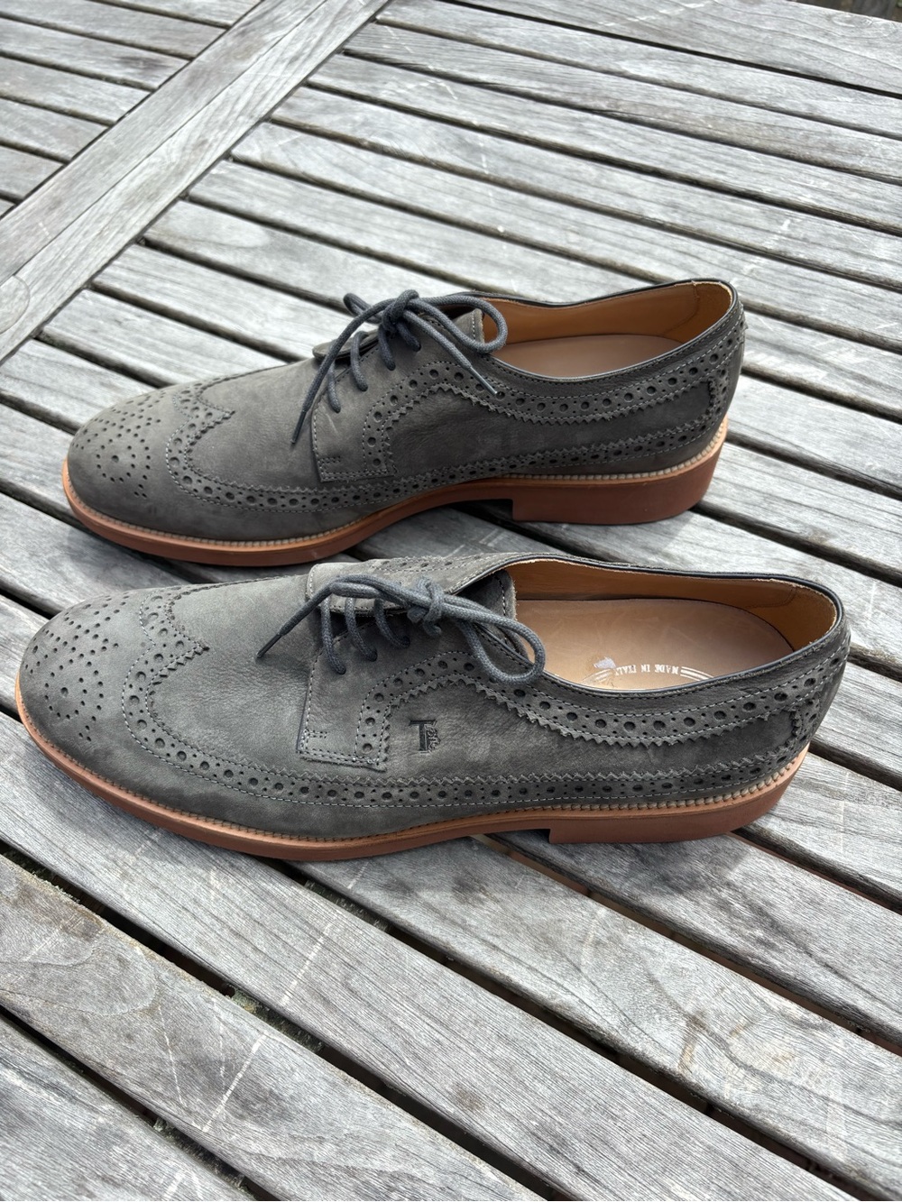Tod’s Derby Bucature Wing Tip Lace Up Suede Oxfords Sage Green Size 11 - Picture 8 of 16